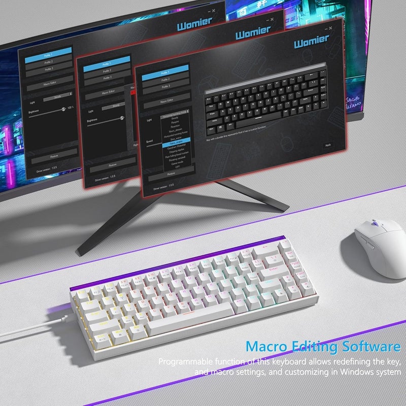 Womier 60% Percent Keyboard with Light Box, Wired Keyboard Gaming Mechanical with MCA Keycaps, OEM Profile, Programable, 64 Keys Hot Swap RGB Cream Key Board for PC Computer Win/MAC (WK68 PRO-White) - Image 4